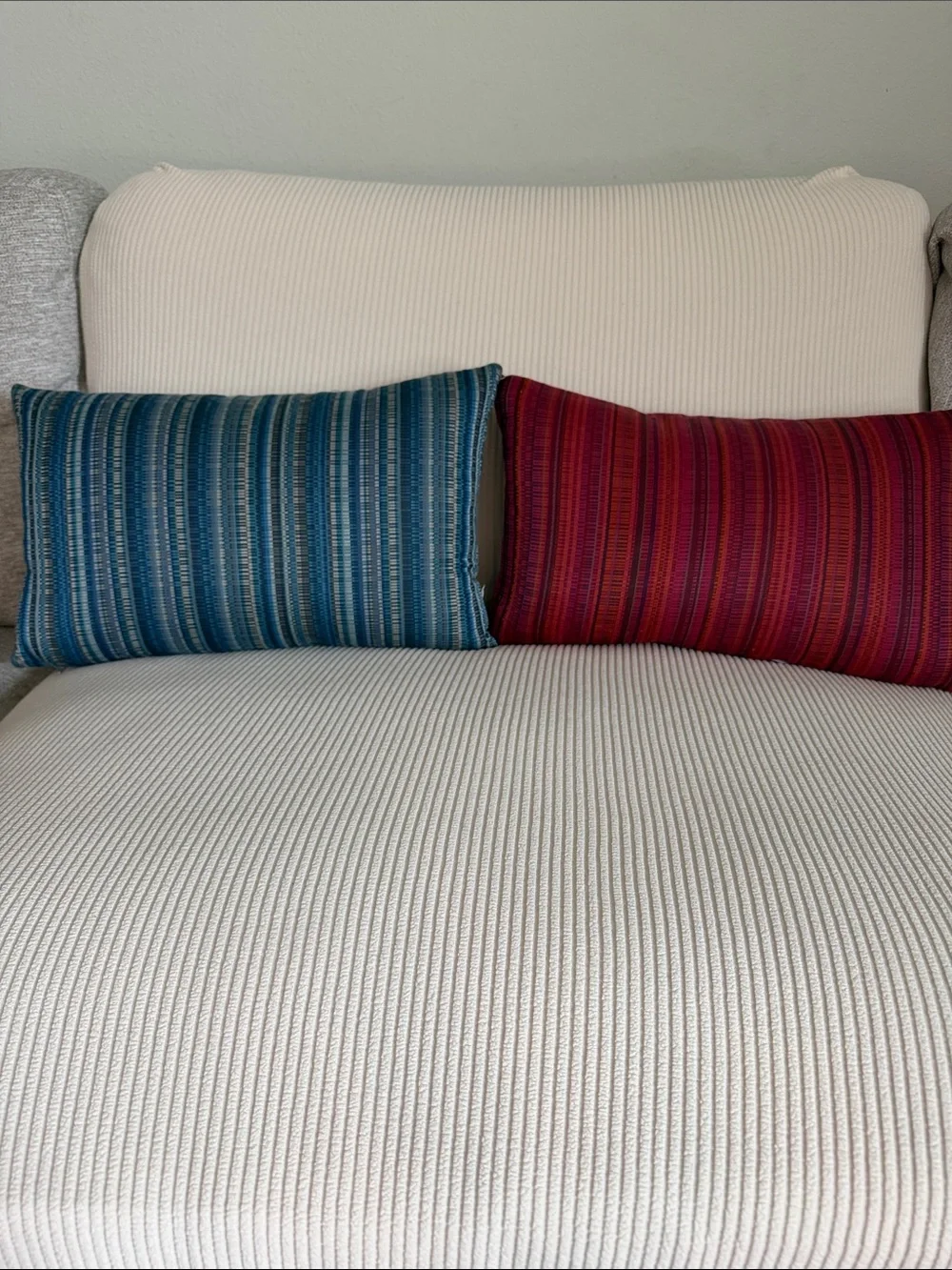 Room and Board Striped Blue and Red Lumbar Accent Pillows